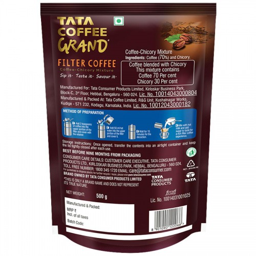Tata Coffee Grand Filter Coffee Pouch, 500g