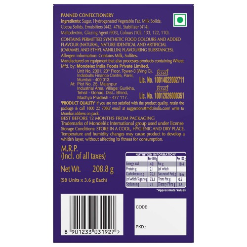 Cadbury Dairy Milk Chocolate Shots, 208.8 gm Carton (58 units x 3.6 gm)