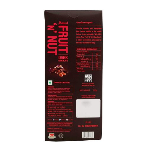 Amul Dark Chocolate Bar - Fruit N Nut, 150g